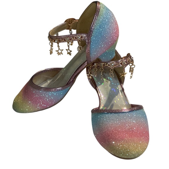 furdeour Other - Girls Rainbow Glitter Heels with Charms 1.5” Heels Party, Dress-Up Formal Shoes